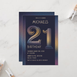 21e moderne donkere paarse en gouden verjaardag kaart