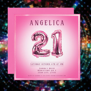 21e Numéro Ballons Invitation d'anniversaire