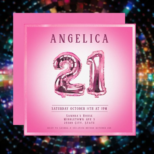 21e Numéro Ballons Invitation d'anniversaire