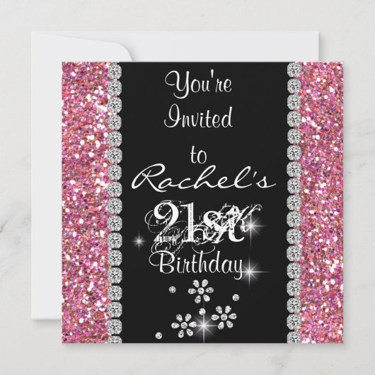 21e PINK Birthday Party Invitation BLING Kaart (Voorkant)