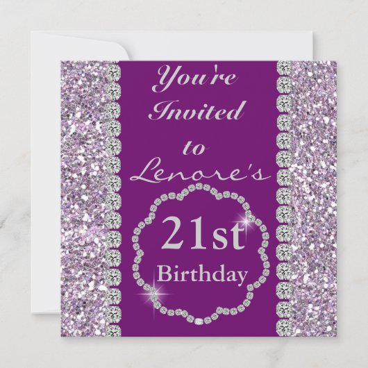 21e PURPLE BLING Invitation à la fête d'anniversai (Devant)