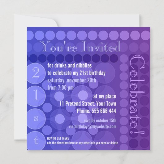 21e Purple Dots Funky Motif Invitation d'anniversa (Dos)