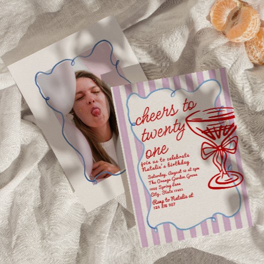 21e Rode Hand Getrokken Champagne Glas Foto Verjaa Kaart