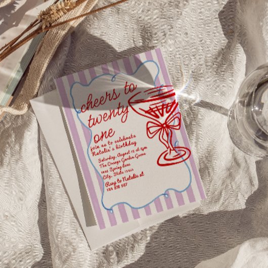 21e Rode Hand Getrokken Champagne Glas Leuke Verja Kaart