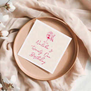 21e Roze Hand getrokken Coquette Fun Verjaardagsfe Servet