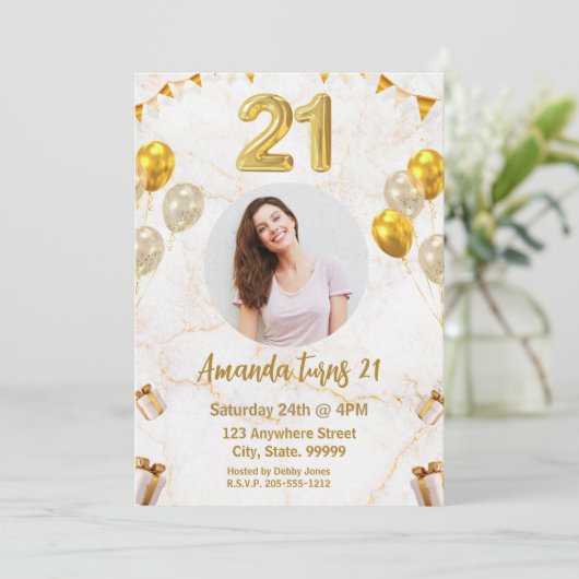 21e Sparkle Gold 21e verjaardag Uitnodiging (Staand voorkant)