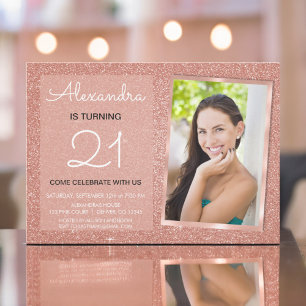 21e Sparkle Roos Gold Blush Pink Foto Kaart