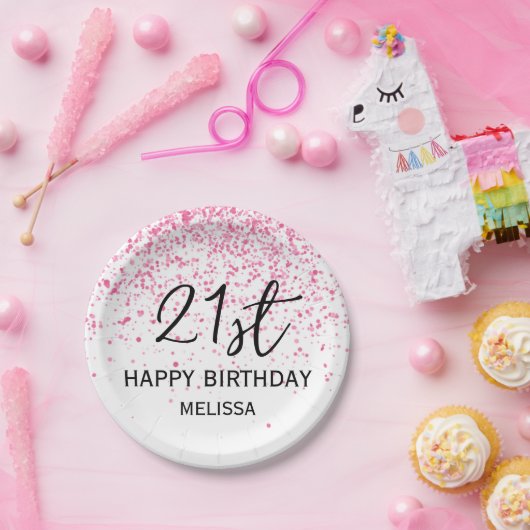21e sprankelende hete roze glitter verjaardag papieren bordje (Feest)