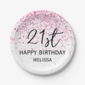 21e sprankelende hete roze glitter verjaardag papieren bordje (Voorkant)
