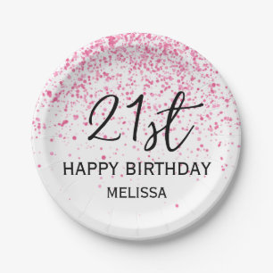 21e sprankelende hete roze glitter verjaardag papieren bordje