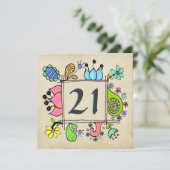 21e uitnodiging van Doodles Colorful Birthday Part (Staand voorkant)
