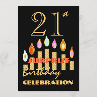21e URPRISE Birthday Party Gold Candles Invite Kaart