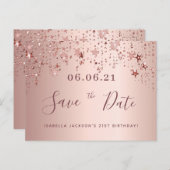 21e verjaardag 21 roos gouden sterren save the dat briefkaart (Voorkant / Achterkant)