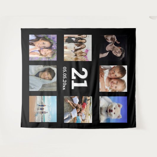21e verjaardag aangepaste foto collage zwarte man wandkleed (Voorkant (horizontaal))