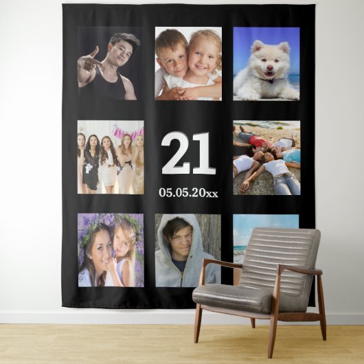 21e verjaardag aangepaste foto collage zwarte man wandkleed (In situ)