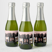 21e verjaardag aangepaste foto glitter zwart roos  sparkling wijnetiket (Flessen)