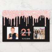 21e verjaardag aangepaste foto glitter zwart roos  sparkling wijnetiket (Enkel label)