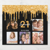 21e verjaardag aangepaste foto glitter zwarte glan sparkling wijnetiket (Enkel label)