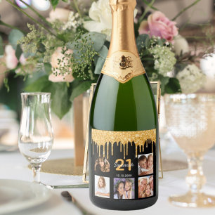 21e verjaardag aangepaste foto glitter zwarte glan sparkling wijnetiket