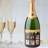 21e verjaardag aangepaste foto glitter zwarte glan sparkling wijnetiket