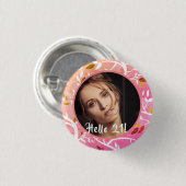 21e verjaardag aangepaste foto roze botanisch patr ronde button 3,2 cm (Voorkant /achterkant)
