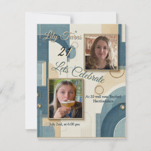 21e Verjaardag Amandelbloesem blauw-crème Aankondiging