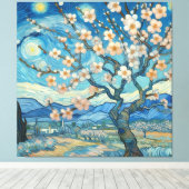 21e verjaardag Amandelbloesem blauw-crème Canvas Afdruk (Insitu (Houten vloer))