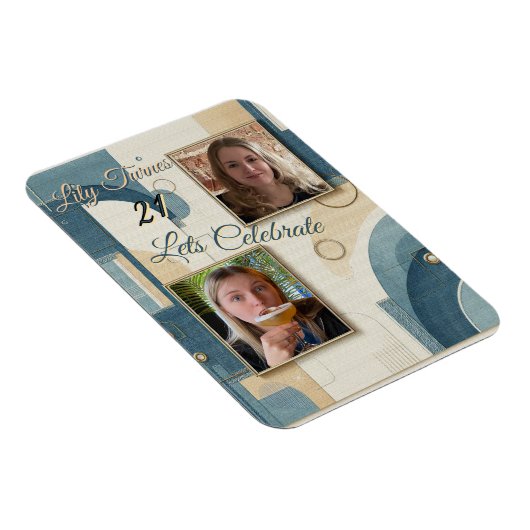 21e verjaardag Amandelbloesem blauw-crème Magneet (Rechterzijde)