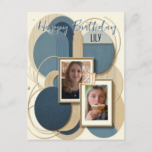 21e verjaardag Amandelbloesem blauw-crème Uitnodig Uitnodiging Briefkaart