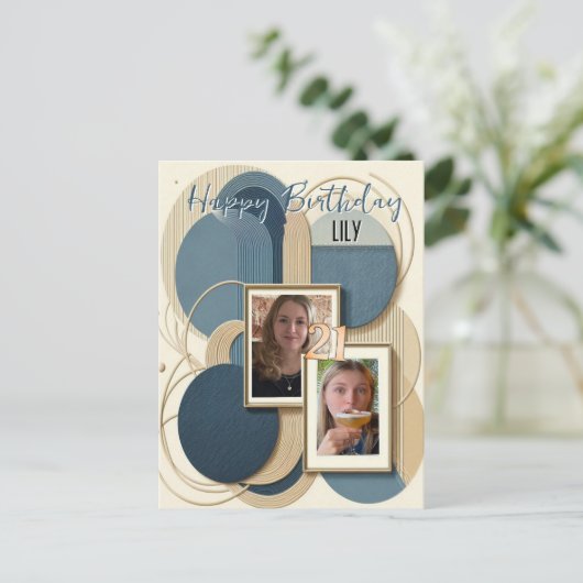 21e verjaardag Amandelbloesem blauw-crème Uitnodig Uitnodiging Briefkaart (Staand voorkant)