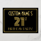 21e verjaardag — Art Deco Style "21" + Naam Folie Uitnodiging (Voorkant)