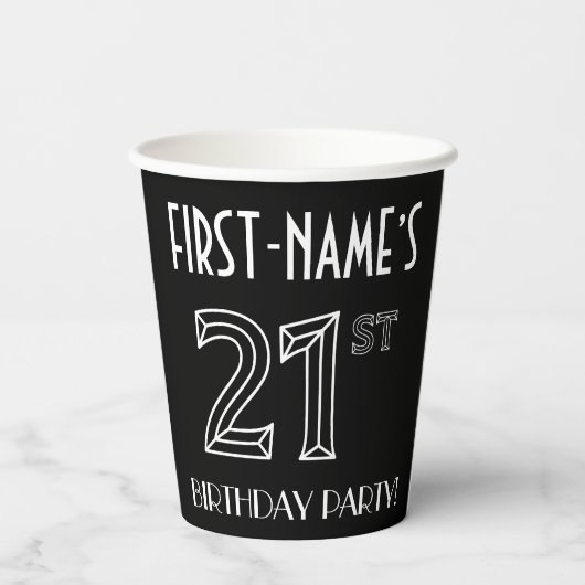 21e verjaardag: Art Deco Style + aangepaste naam Papieren Bekers (Achterkant)