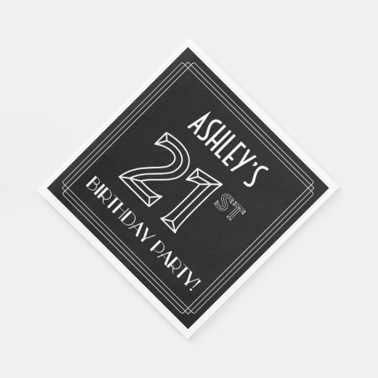 21e verjaardag: Art Deco Style + aangepaste naam Servet (Hoek)