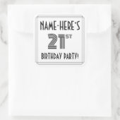 21e verjaardag: Art Deco Style + aangepaste naam Vierkante Sticker (Tas)