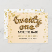 21e verjaardag Bewaar de datum Gouden Ballonnen Gl Aankondigingskaart (Voorkant / Achterkant)