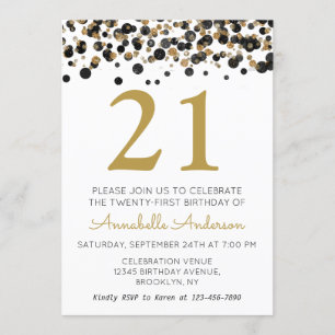 21e Verjaardag Black Gold Glitter Sparkle Confetti Kaart