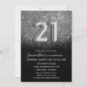 21e verjaardag Black Silver Glitter Party Kaart (Voorkant)