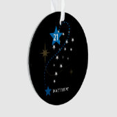 21e verjaardag blauw en zwart gepersonaliseerd ornament (voorkant)