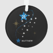 21e verjaardag blauw en zwart gepersonaliseerd ornament (achterkant)