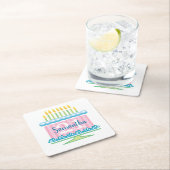 21e verjaardag Blauw Roze Taart Vierkante Kartonnen Onderzetter (Insitu)