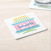 21e verjaardag Blauw Roze Taart Vierkante Kartonnen Onderzetter (Schuin)