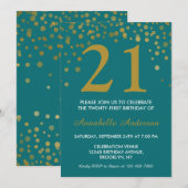 21e Verjaardag Blauwgroen Gouden Confetti Dot Glam Kaart (Voorkant / Achterkant)
