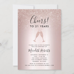 21e verjaardag Blush Glitter Champagne Toast Invit