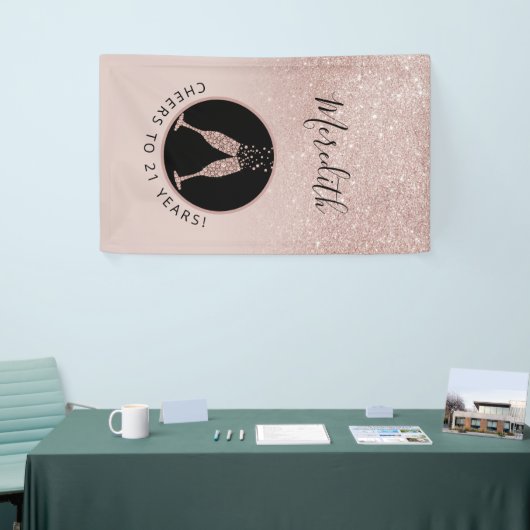 21e verjaardag Champagne Toast Verticaal glitter Spandoek (Beurs)