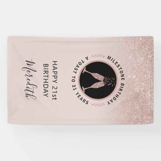 21e verjaardag Champagne Toast Verticaal glitter Spandoek (Horizontaal)