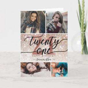 21e verjaardag Chic Glitter Ombre Foto Kaart