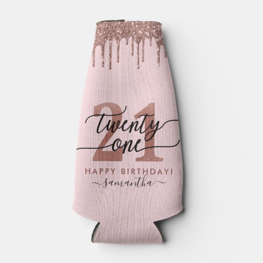 21e verjaardag chique glitter ombre flesjeskoeler (Voorkant)