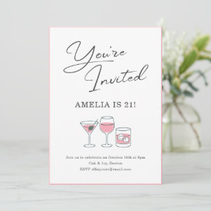 21e Verjaardag Cocktail Meisjes Nacht Feest Roze Kaart