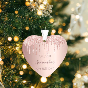21e verjaardag decor roos goud glitter ornament