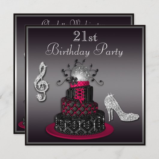 21e verjaardag Disco Diva Cake and Heels Hot Pink Kaart (Voorkant / Achterkant)